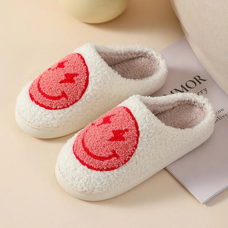 Women's plush cartoon slippers with non-slip PVC soles in big love design