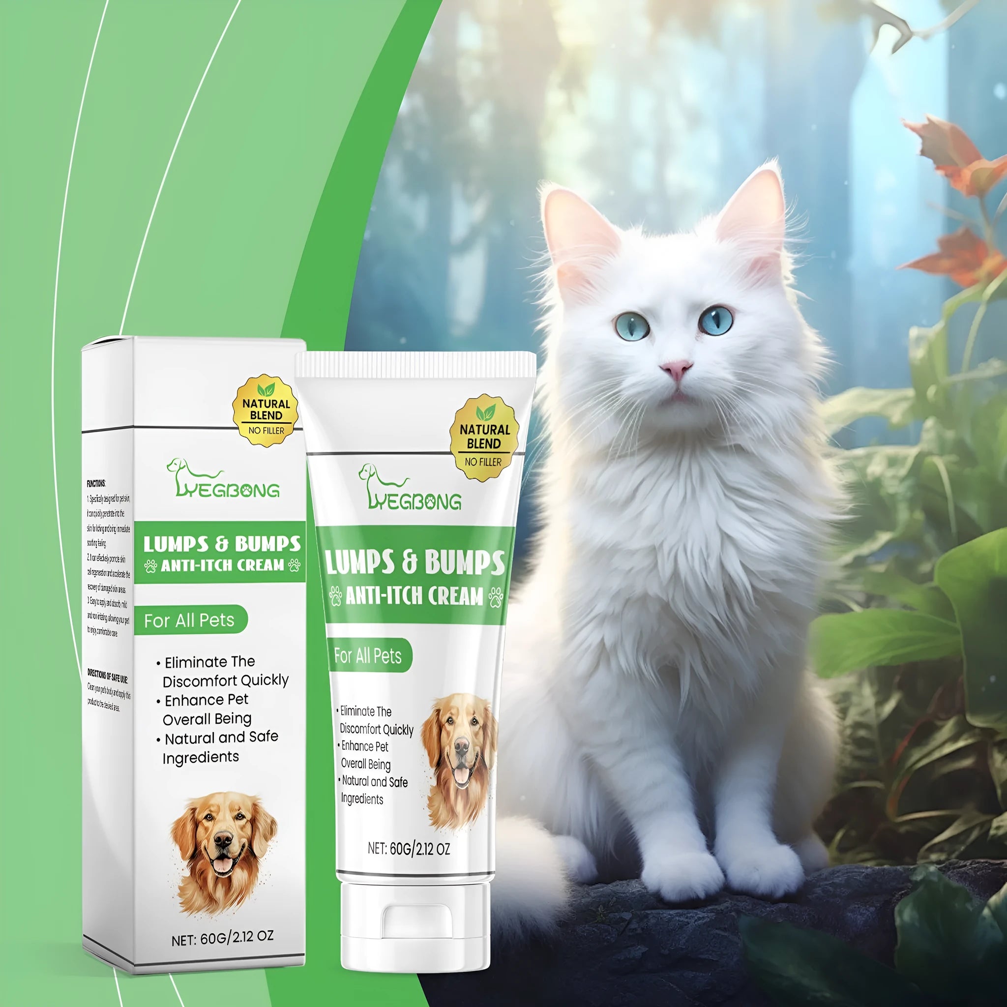 60g tube of pet antipruritic cream for cats with natural extracts.
