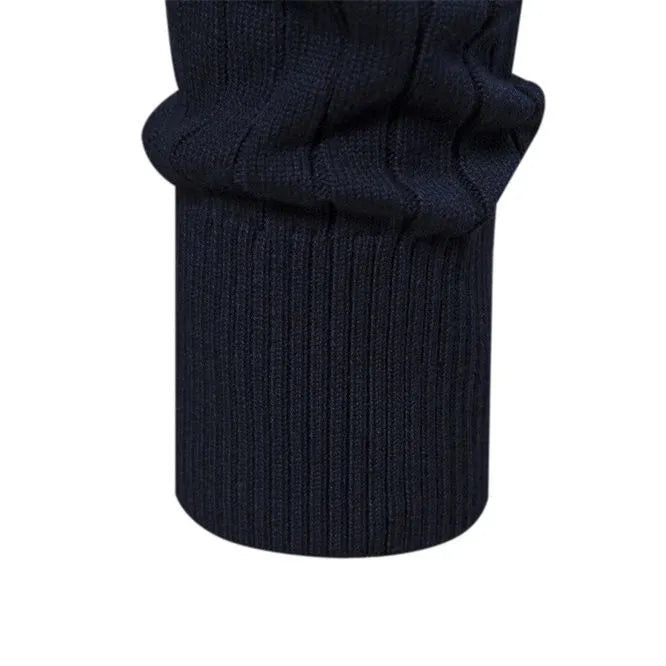 Men's casual stand collar half zip cotton blend sweater in dark blue on a background
