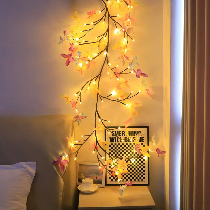 Flexible LED butterfly tree rattan lamp with colour-changing lights and USB power connection