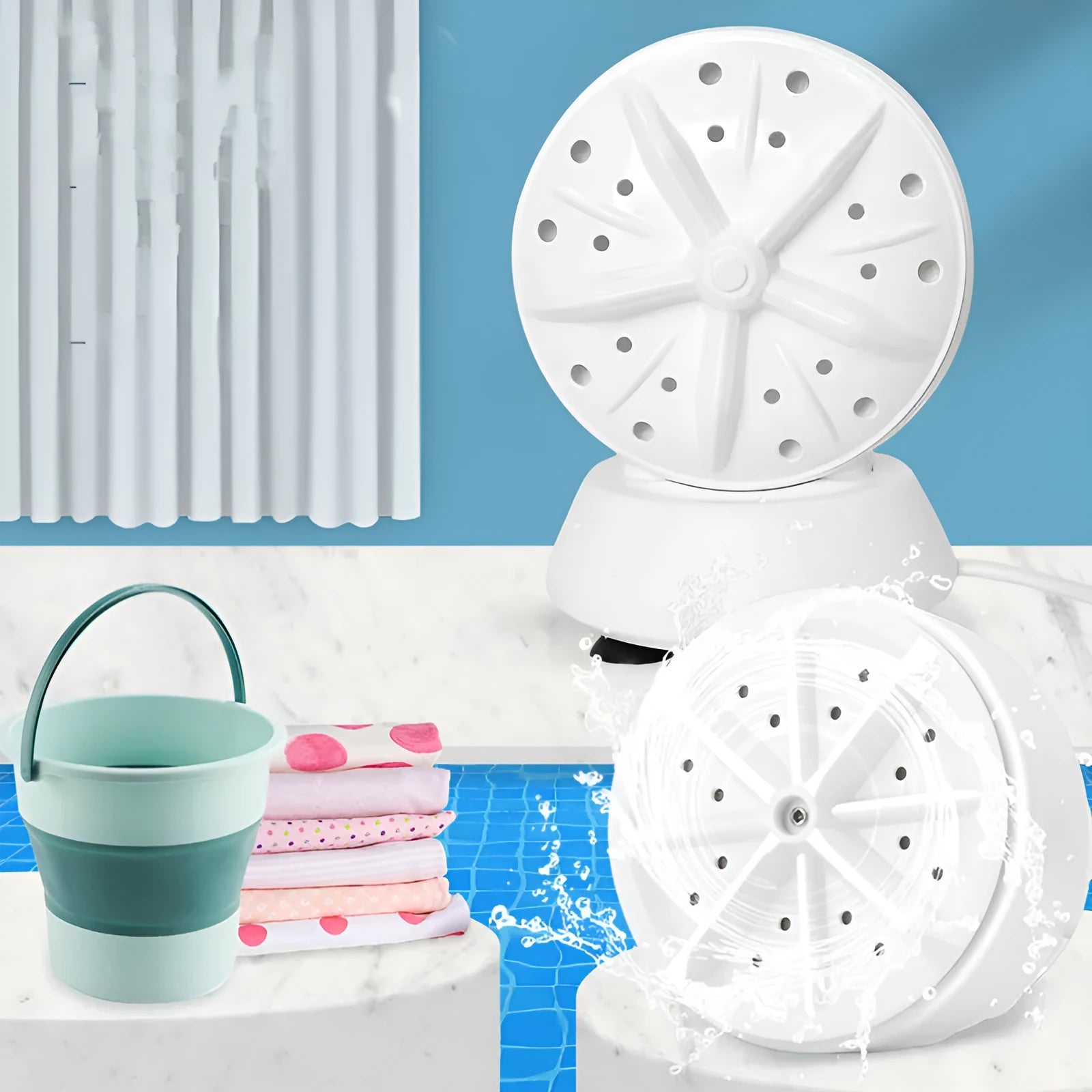 White portable turbo rotary mini washing machine for travel underwear 9x4.5cm USB powered