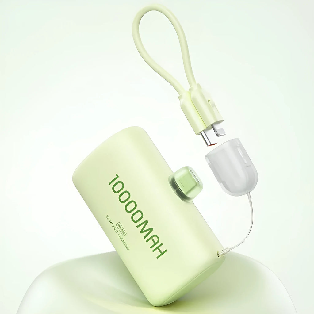 Portable mini capsule power bank in beige 10000mAh with compact ABS shell and creative design