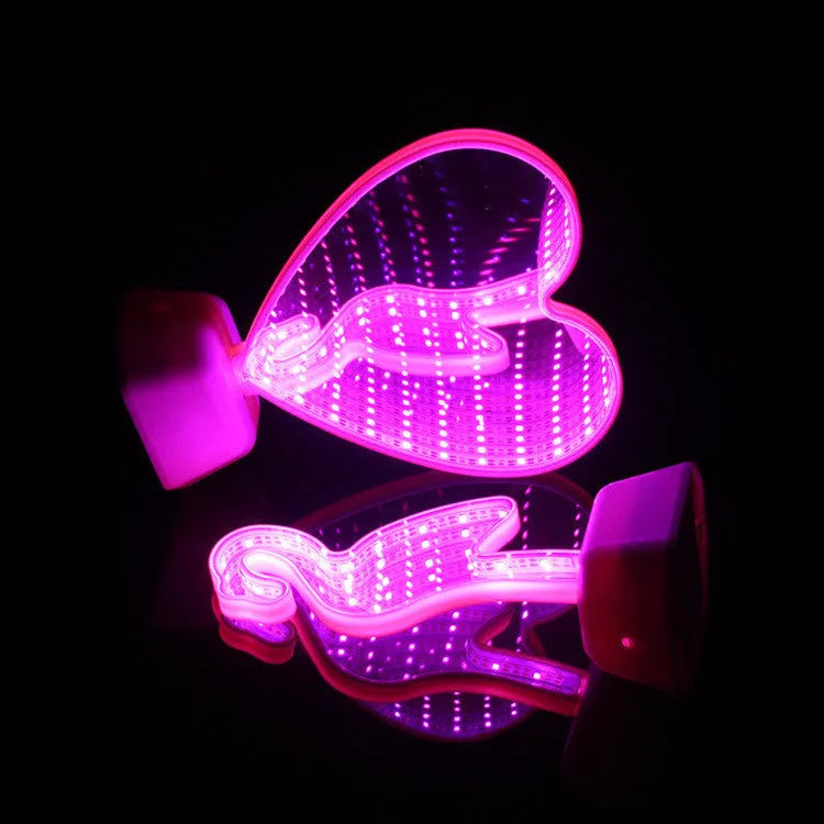 Rose red LED double-sided love tunnel light with plastic base measuring 16cm wide