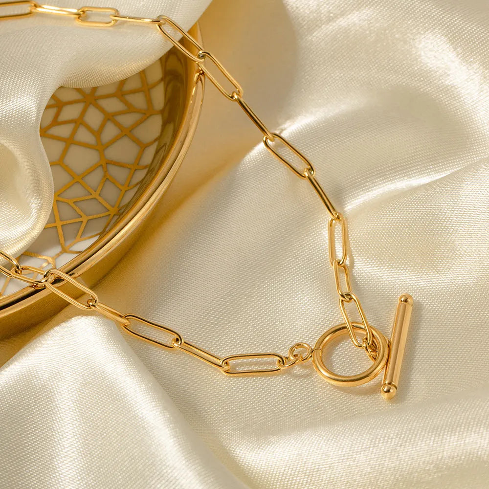 Stainless steel geometric necklace with electroplated finish in gold and silver colour options