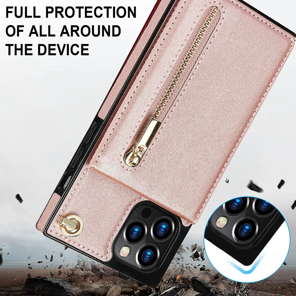 A solid-colour leather and TPU mobile phone case for an iPhone or Samsung Galaxy smartphone.