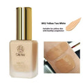 Wheat colour liquid foundation in black leather case with white blend agent for combination skin