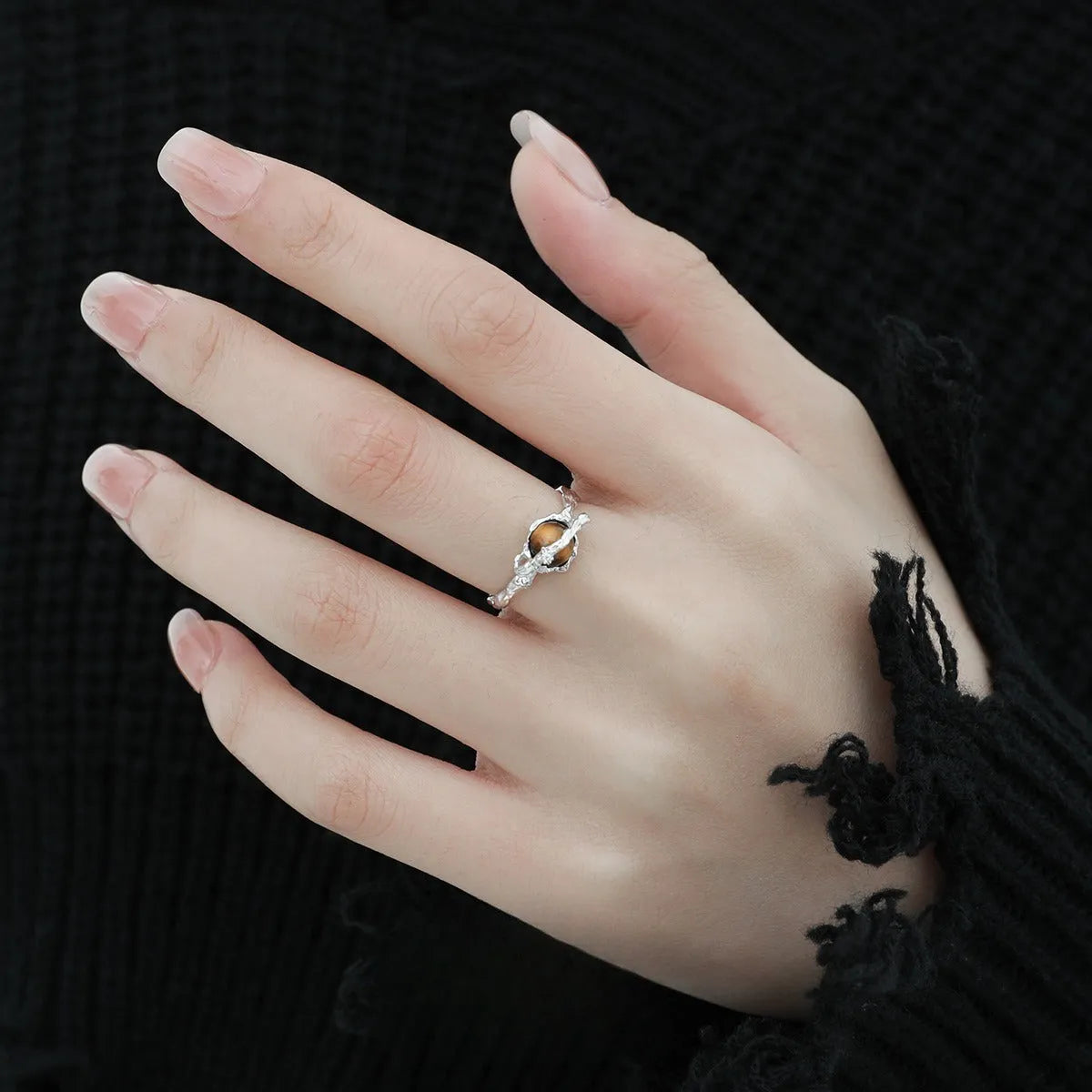 Adjustable Saturn open ring for women with white gold electroplated finish on silver