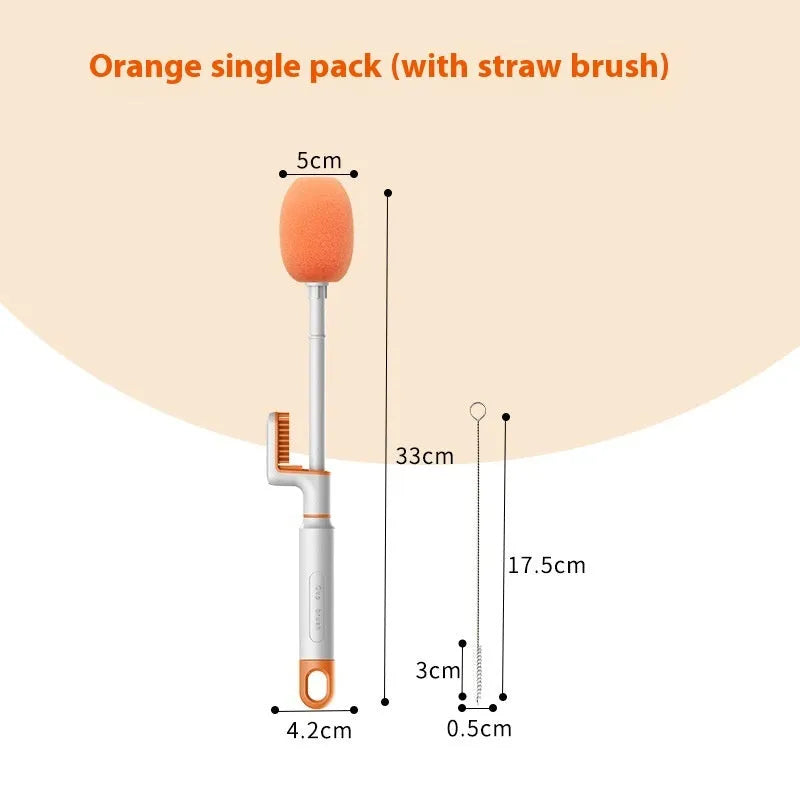 Long handle plastic cup brush for bottle cleaning in orange and army green