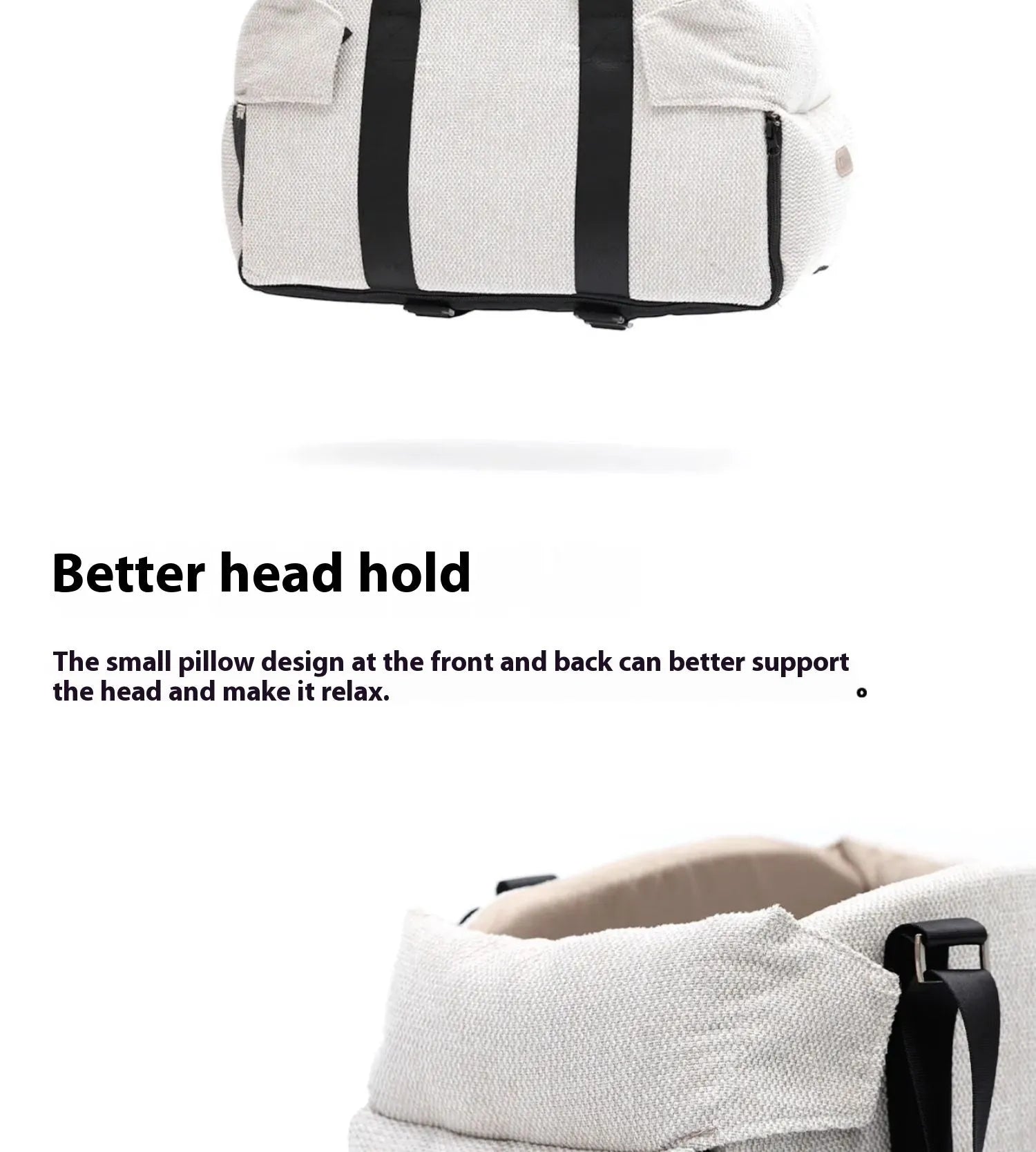Beige white polyester pet car nest and diaper bag carrier measuring 23x20x40cm