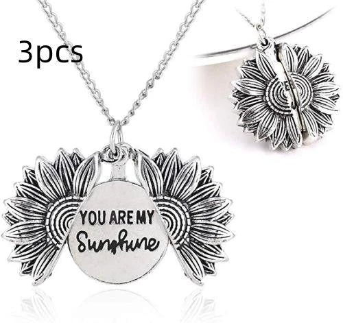 A stunning sunflower pendant necklace with an adjustable chain in various fashionable colors