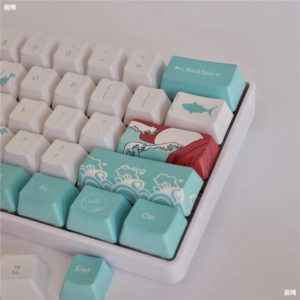 Coral Sea PBT keycaps for Xiao Yan mechanical keyboard with five-sided sublimation printing
