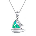 Fashion sailboat pendant necklace for women in green colour on alloy box chain with Opal pendant