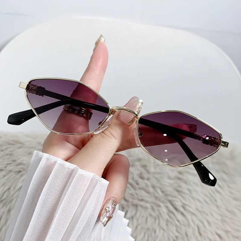 Small frame metal rhombus cat eye sunglasses with gold frame and multiple lens colour options