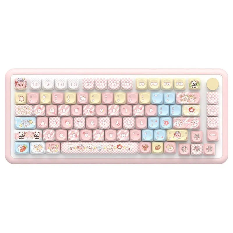 Clip Doll mechanical keyboard keycaps set with colourful sublimation printed designs in boxed presentation