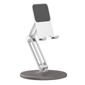 Silver aluminium alloy and wood grain desktop phone tablet stand with 360 degree rotation and folding design