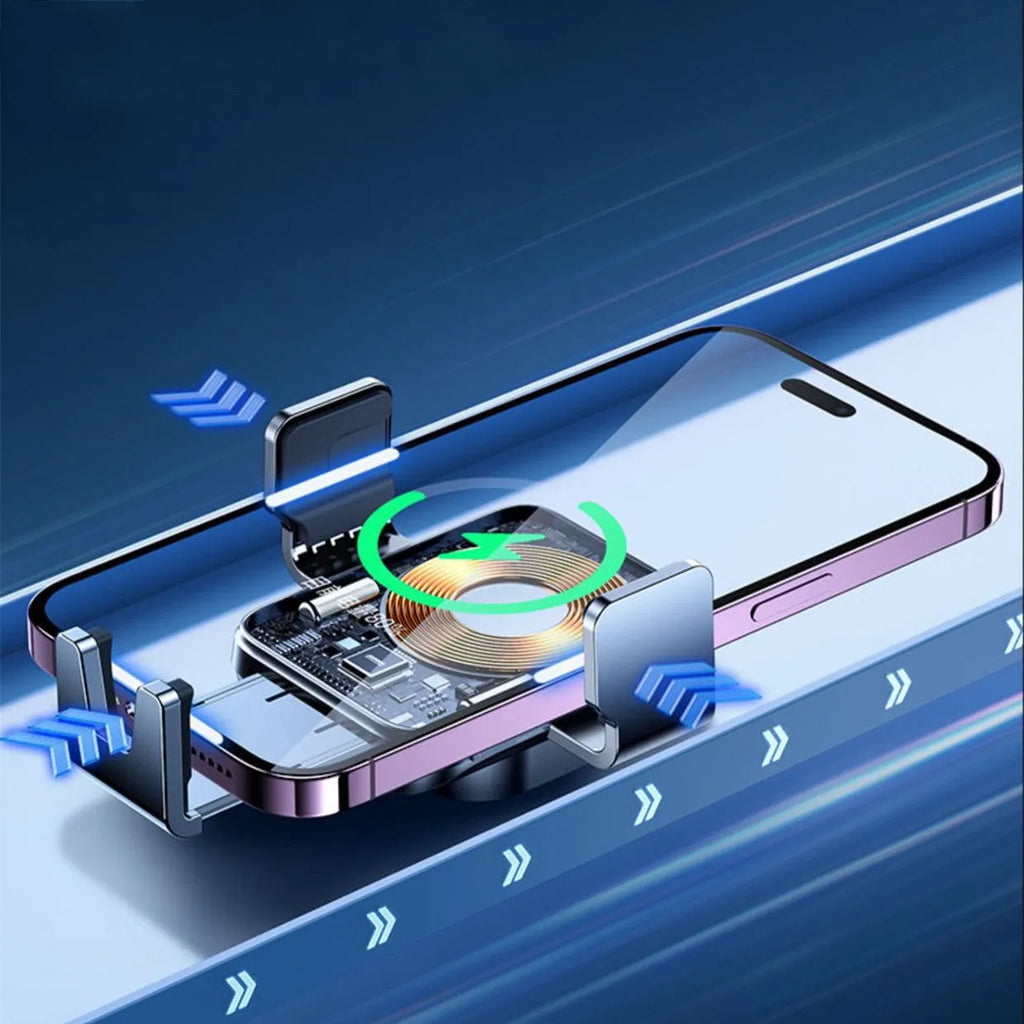 Black car wireless charging bracket with automatic mechanism mounted on air vent