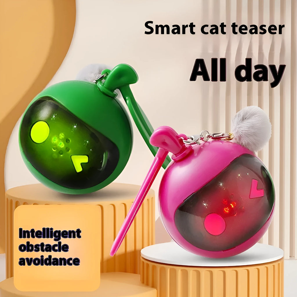 Cat toy pet elastic self-hi relief toy in green and rose red with plastic construction