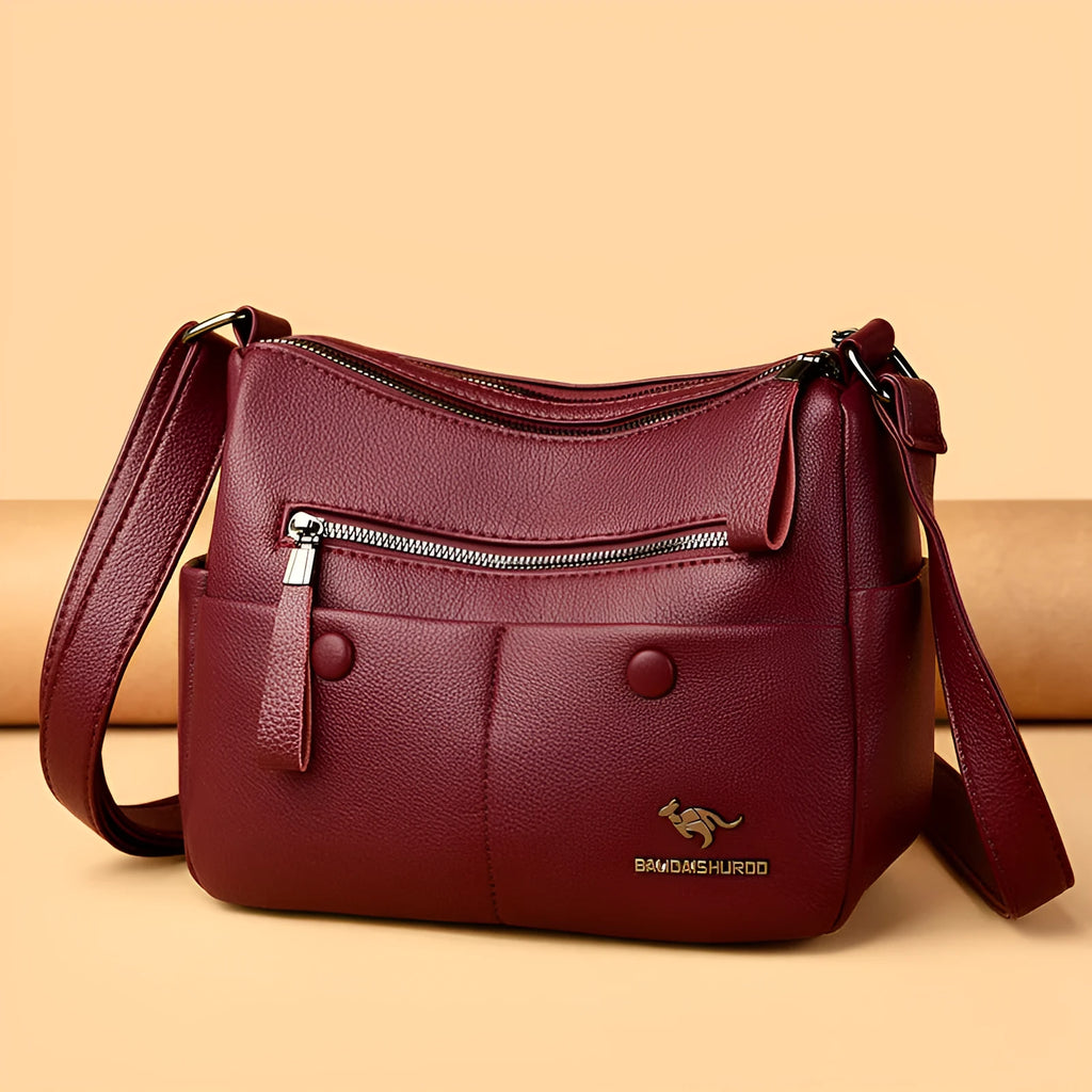 Soft PU leather women's crossbody bag in horizontal square design with multiple internal compartments