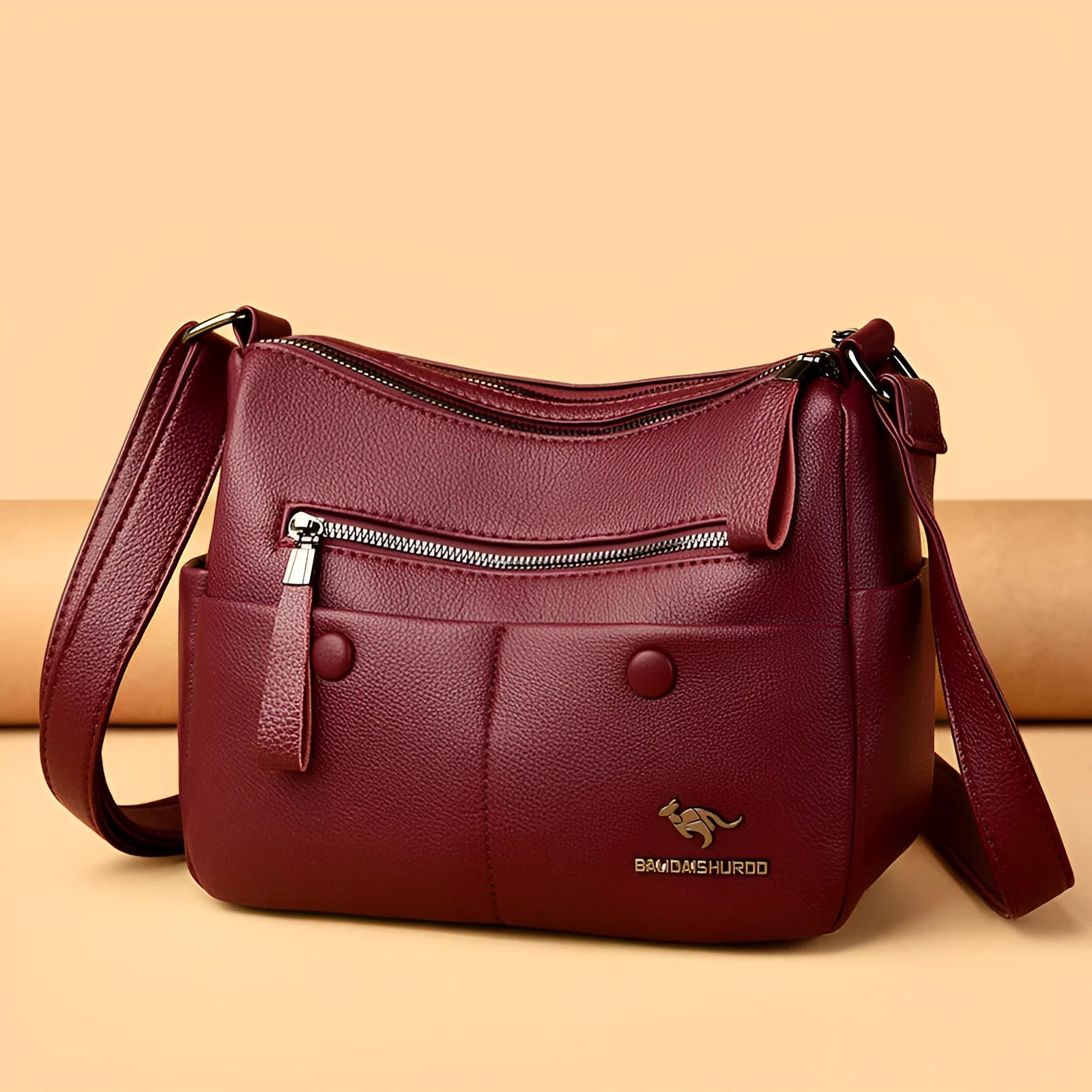 Soft PU leather women's crossbody bag in horizontal square design with multiple internal compartments