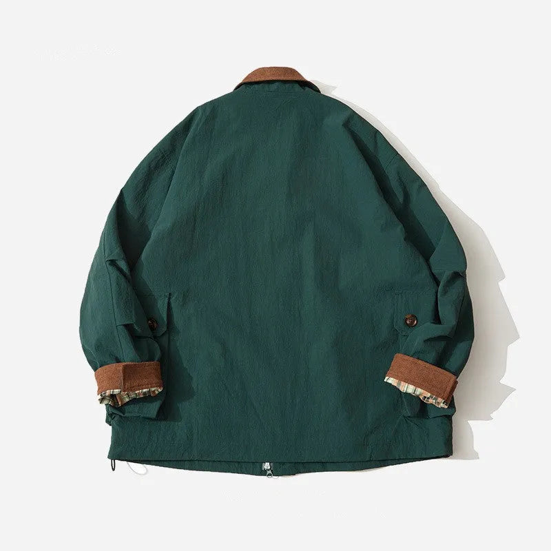 Green or apricot polyester casual jacket with side seam pockets and regular long sleeves
