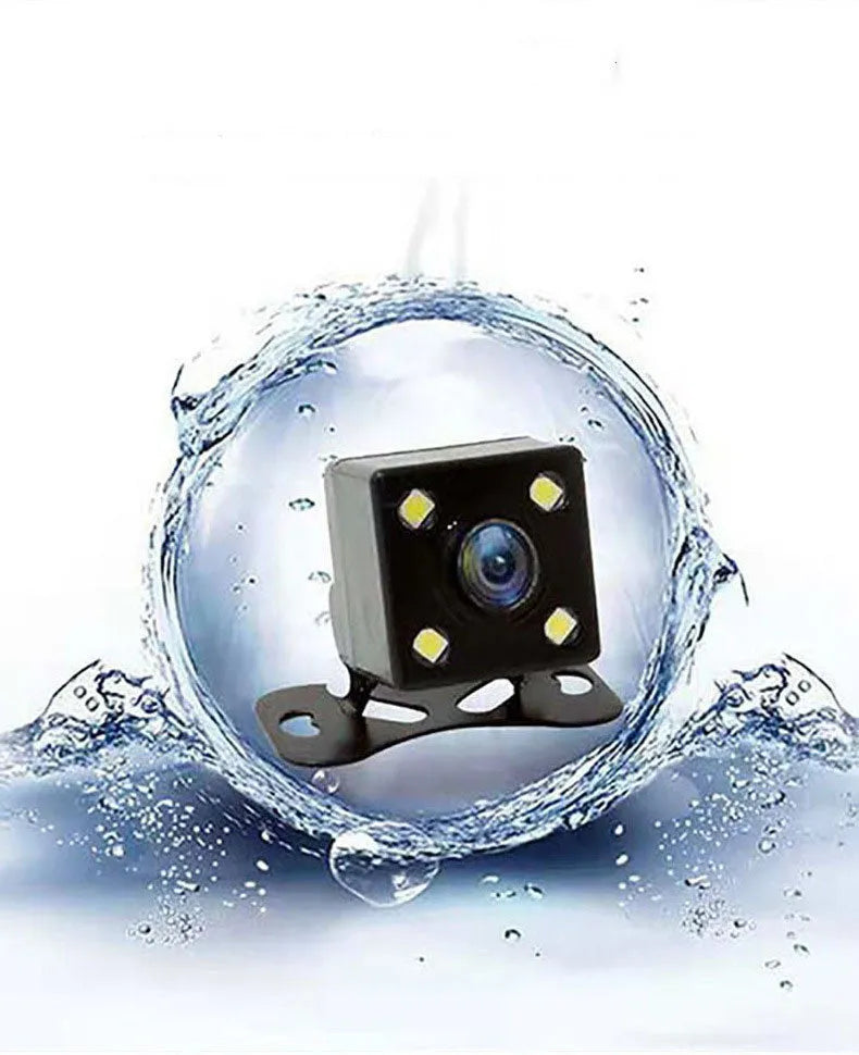Black 3-lens car dash camera with touch screen for HD 1080P recording.
