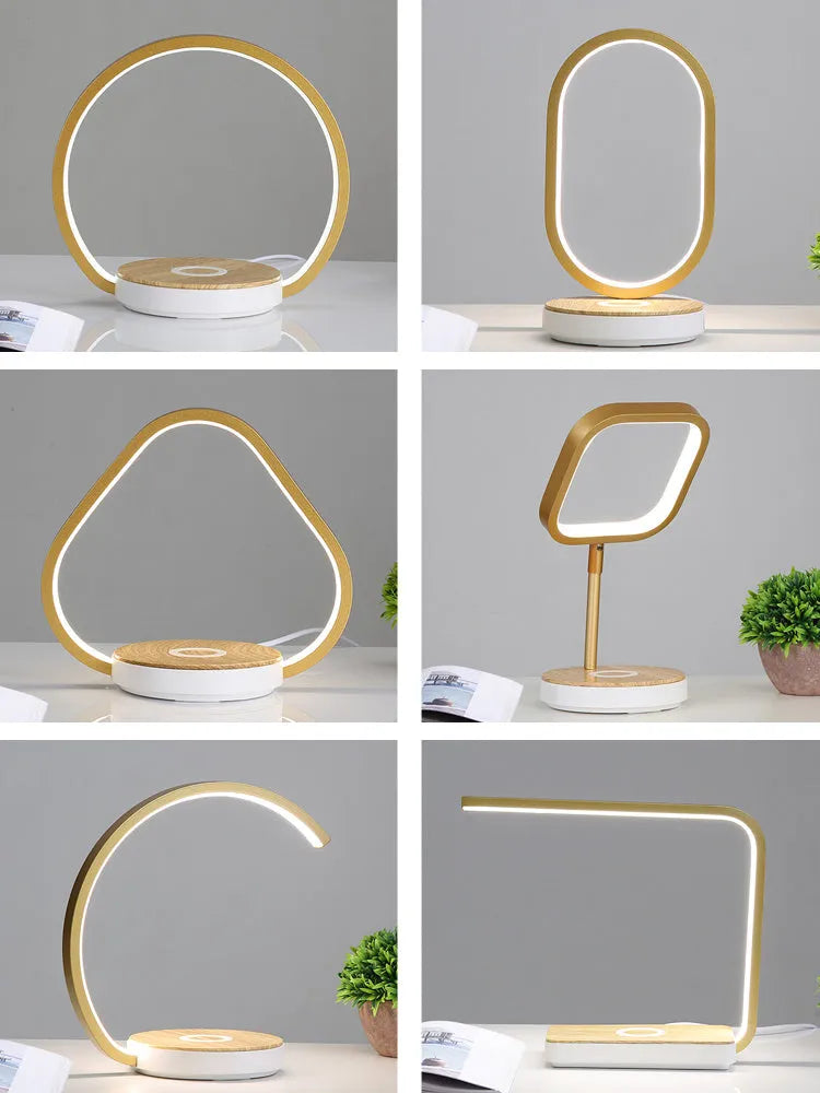 Modern table lamp with wireless charging pad for mobile phone in white finish
