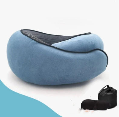 Ergonomic memory foam travel neck pillow with U-shaped design for comfortable neck support during flights and commutes