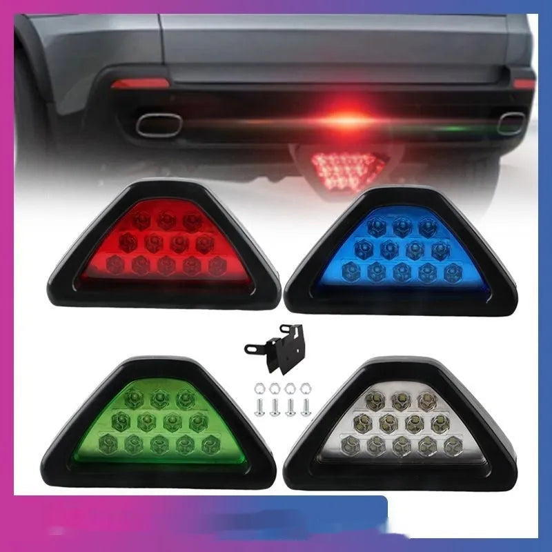 Triangular LED vehicle warning light with universal fit for cars and motorcycles in multiple colours