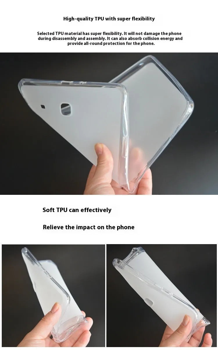 Ultra-thin clear silicone tablet case showing transparent white colour and minimalist design