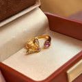 Little Bee Simple Rhinestone Heart-shaped Gold Tone Copper Ring for Women with Bee Motif
