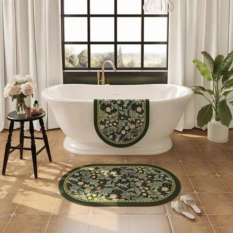 Non-slip quick-drying diatom oil floor mat, square printed bathroom mat in multiple sizes and designs