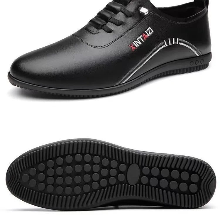 Breathable lightweight casual flat shoes in 1108 White with striped synthetic leather upper and round toe