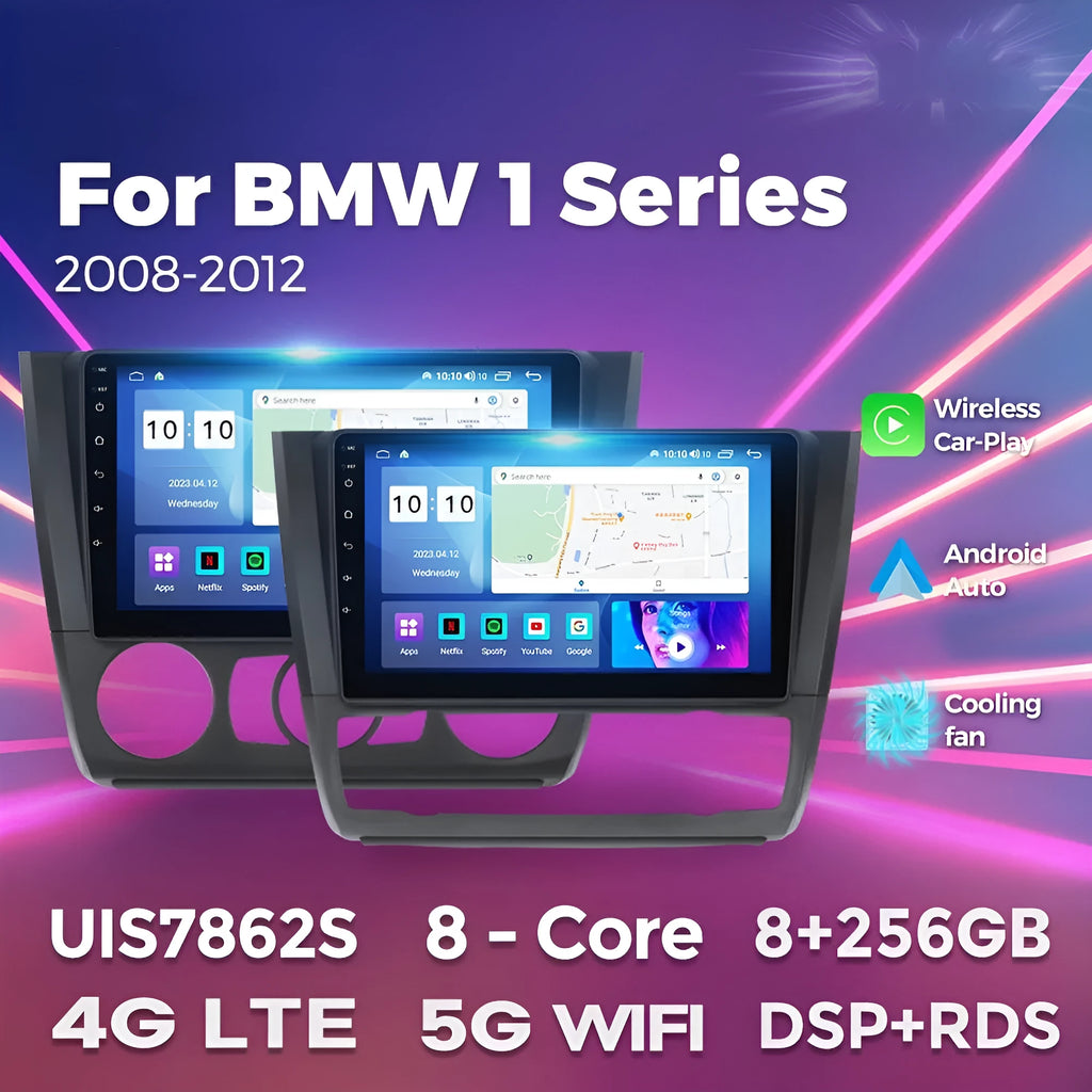 Android car stereo head unit with 9 inch screen for BMW E87 vehicle dashboard installation