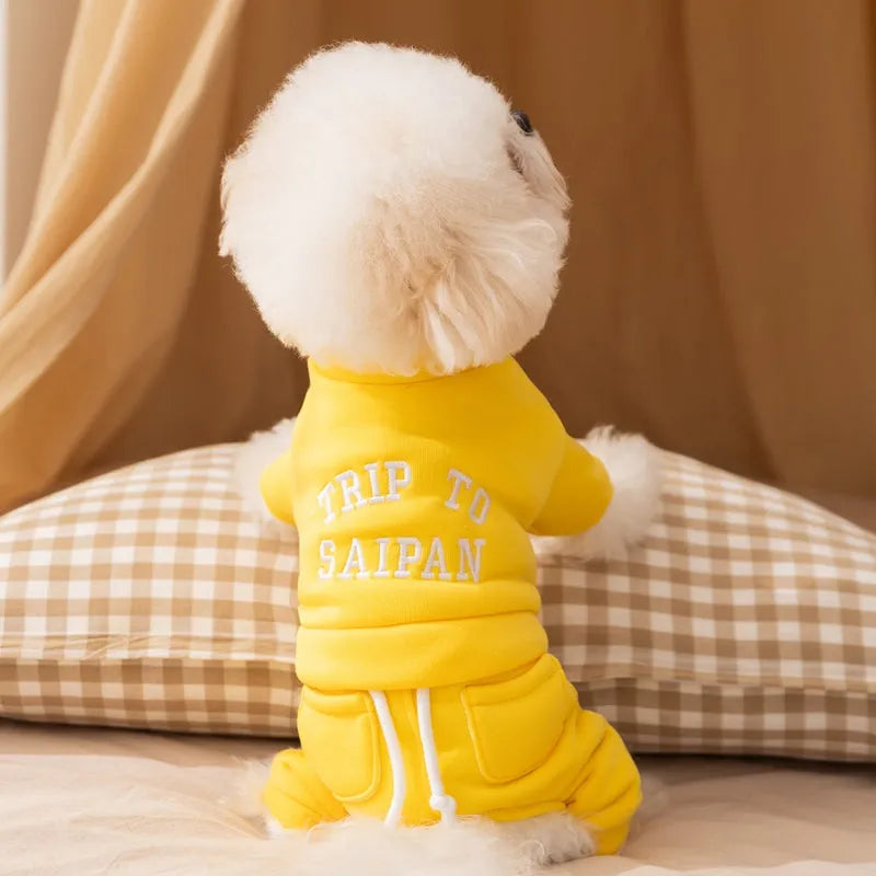 Four-legged thin fleece pet hoodie for small and medium dogs in green