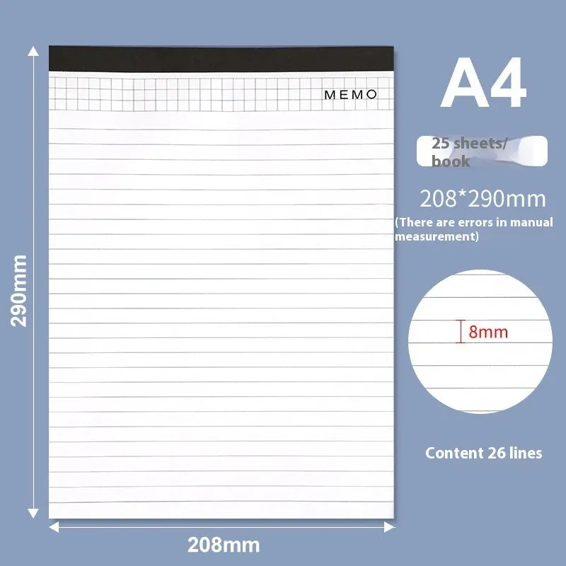 A4 tearable notebook with grid pages and wireless adhesive binding for meeting minutes