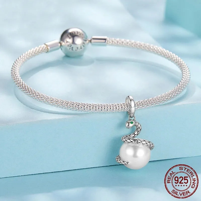 S925 silver snake running pendant charm, 2.4cm x 1.2cm, with 0.45cm aperture, retro style, colour SCC3096