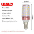 E14 screw base LED corn light bulb with 60 LEDs, available in three light colours: warm white, neutral, and cool white.