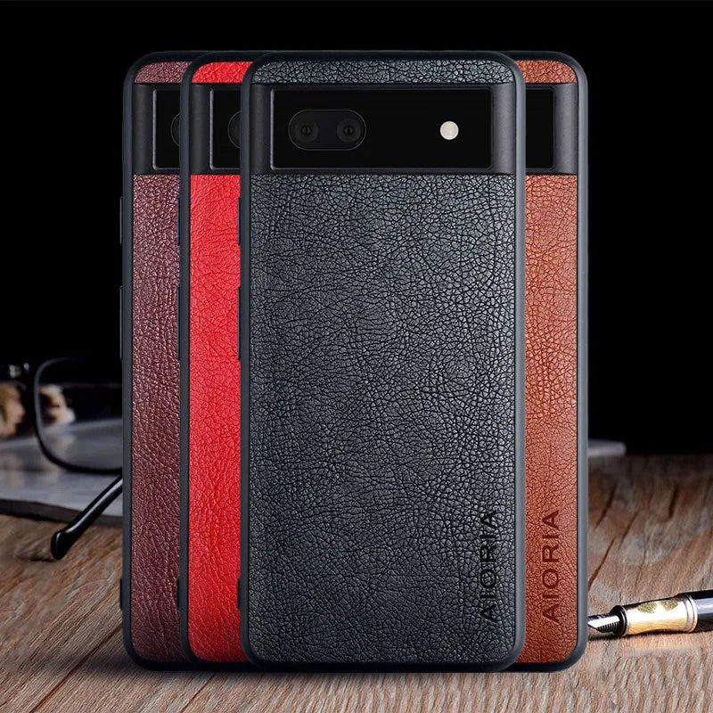 Business classic lychee skin texture phone case for Google Pixel 6, 6A and 6 Pro in all-inclusive glass design
