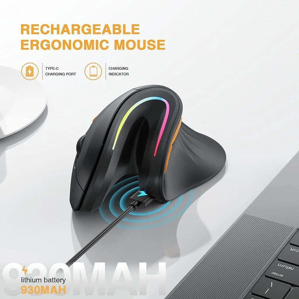 Black vertical Bluetooth wireless mouse with ergonomic design for office use