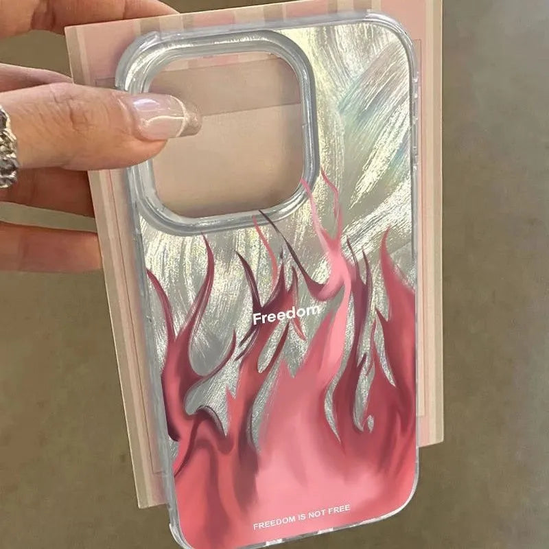 iPhone silicone phone case with blue flame design showing all-inclusive protection