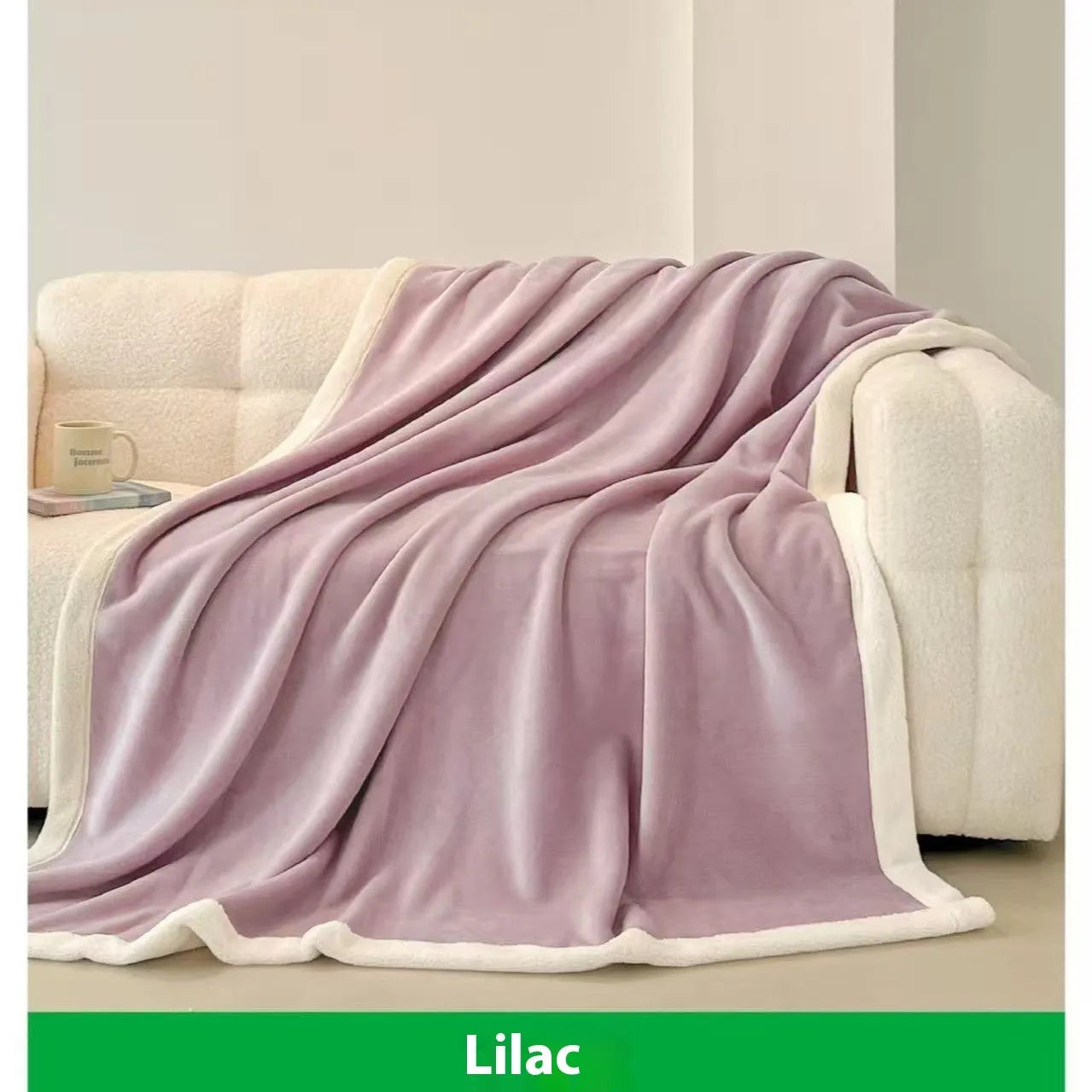 Soft flannel blanket in solid colour light luxury style, available in pink, green, peach orange, or lilac purple