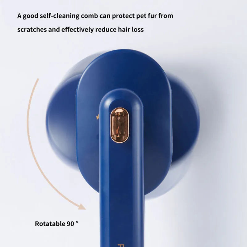 Self-cleaning pet comb for dogs with arc needle head in white, light blue, dark blue options on clean background