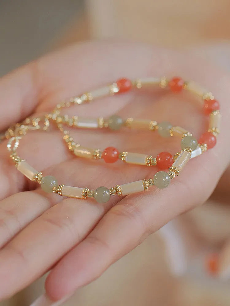 Women's Hetian jade bamboo joint bracelet in 6mm size showing casual style