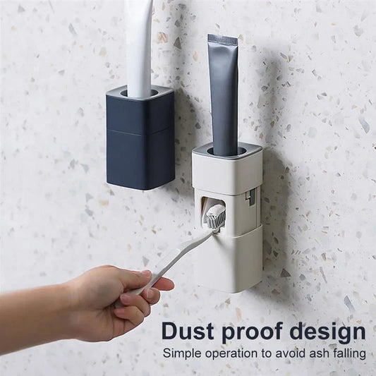 Wall-mounted automatic toothpaste dispenser with self-adhesive, dustproof design for convenient, mess-free oral care