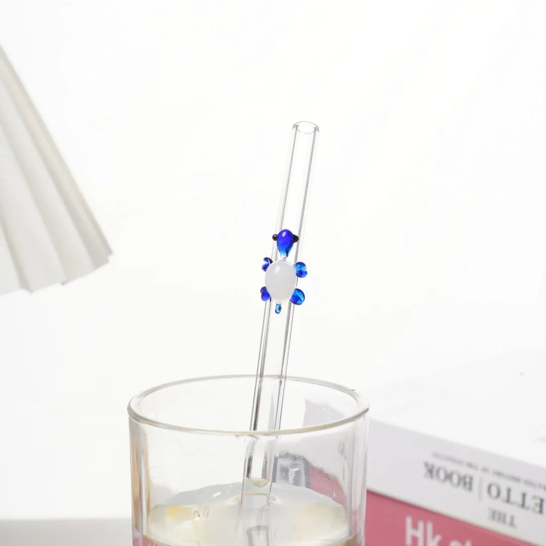 High borosilicate glass straw with elbow bend for children in multiple colours on white background