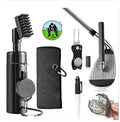 Six black plastic golf club cleaning tools laid out on a golf bag