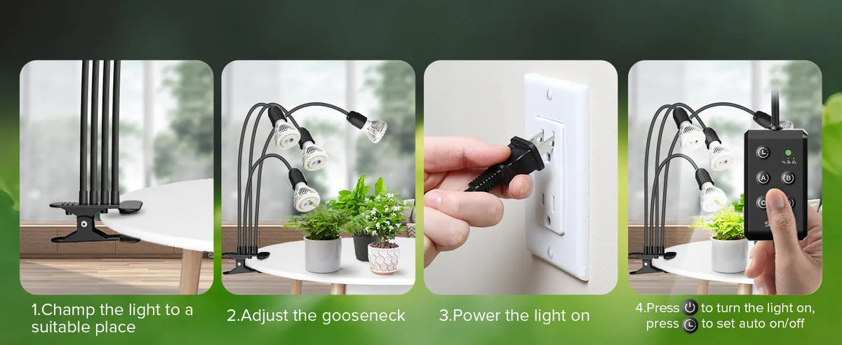 600W full spectrum LED grow light with gooseneck clip and timer for indoor plants