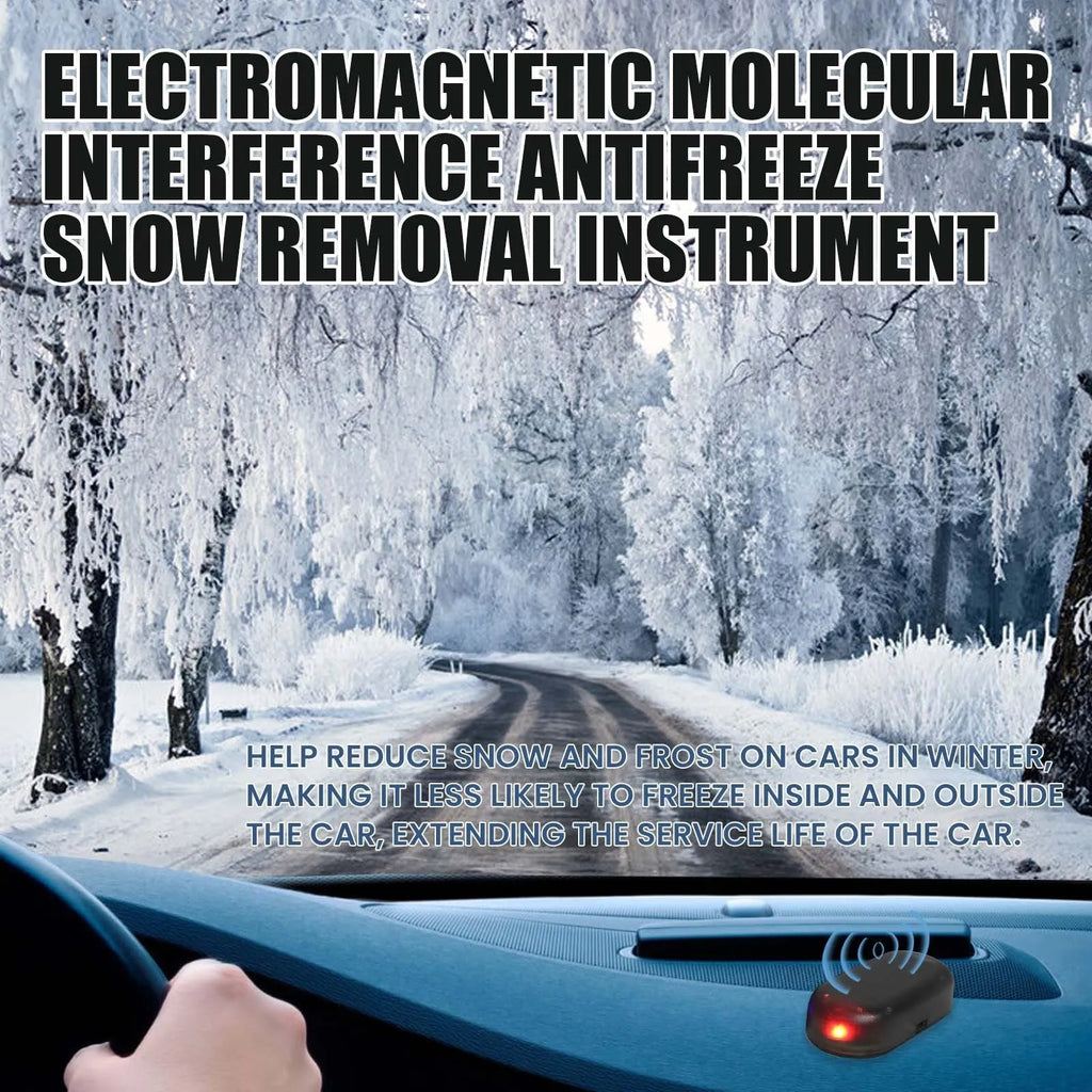 Black car de-icer tool for windscreen snow removal, showing compact 5cm length with special glass heating element.