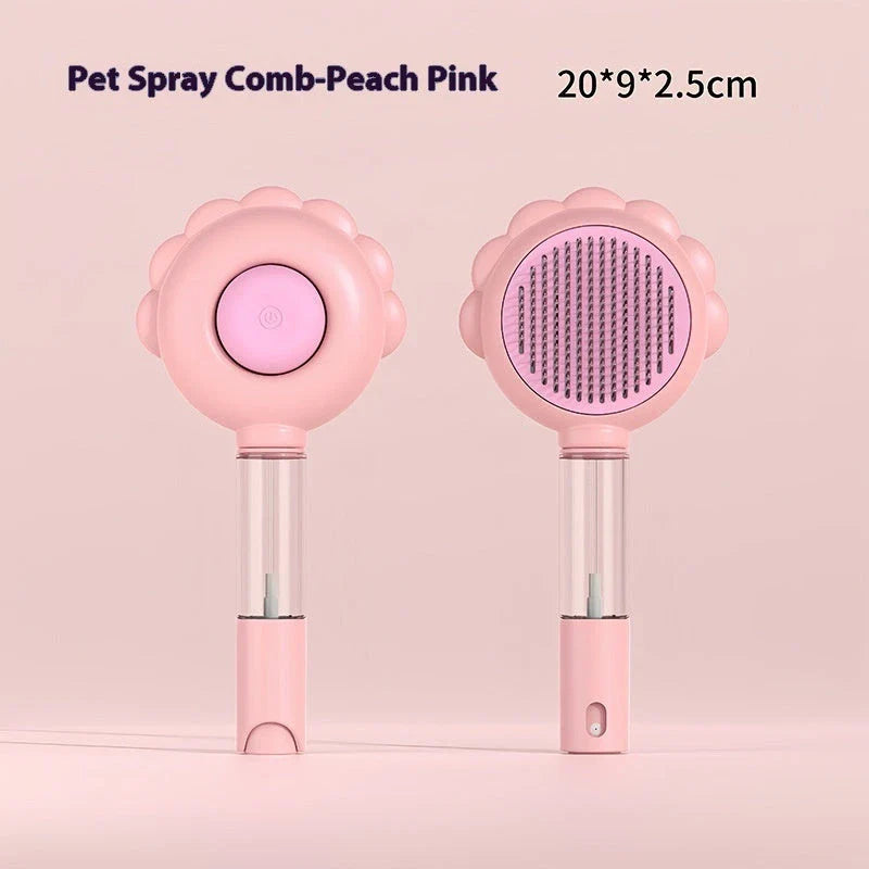 Self-cleaning dog grooming brush with curved comb teeth designed to gently remove excess hair and detangle your pet's coat