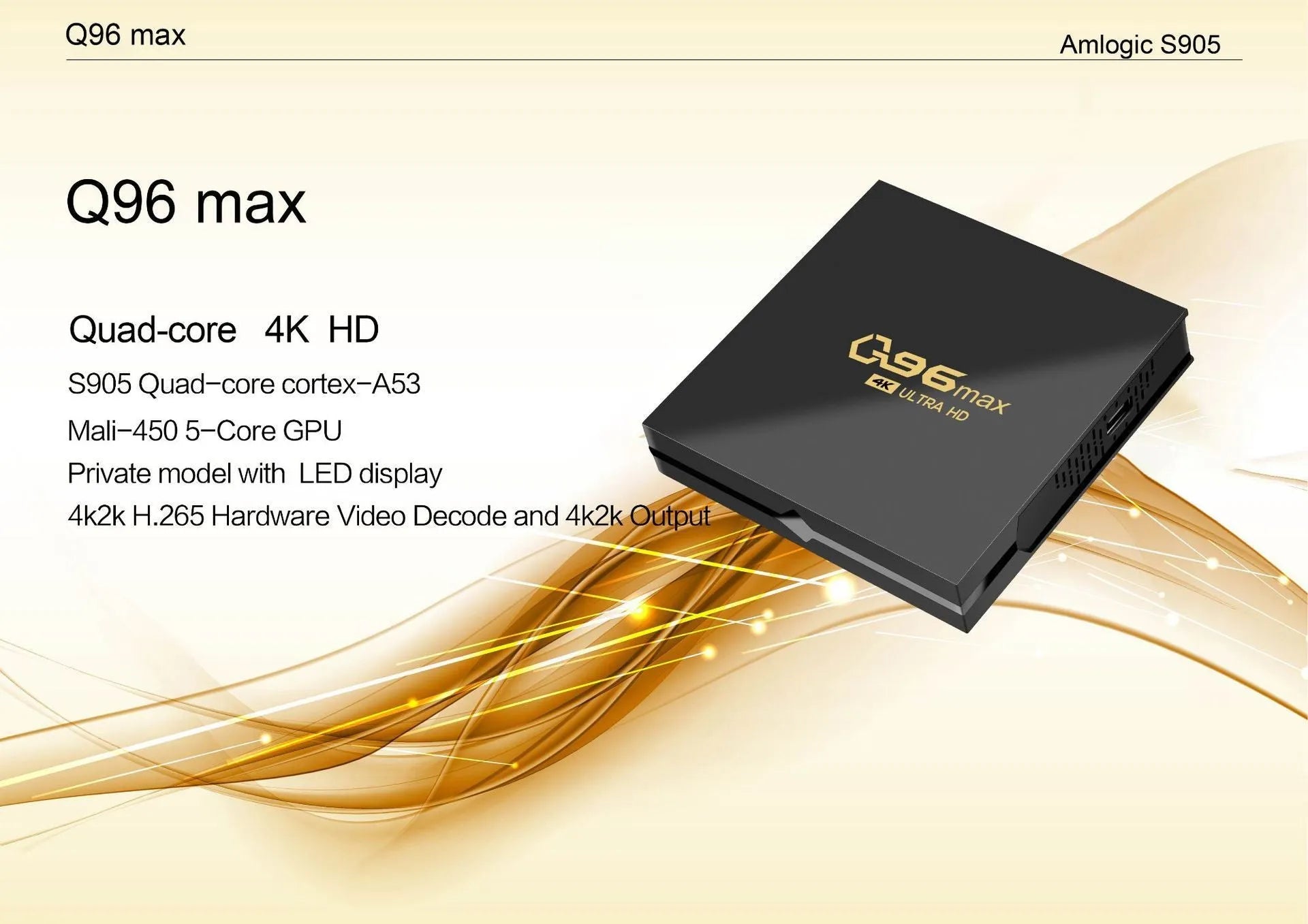 Q96 MAX Android TV box set-top box with remote control, HDMI cable, and power supply